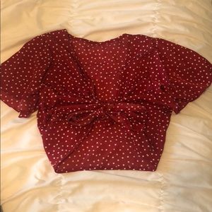 Shein Red Polka Dot Front Tie Top